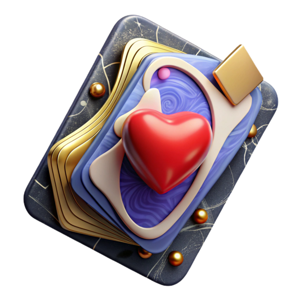 wonderful rustic Single Playing Card Cutout with Red Heart Symbol premium png