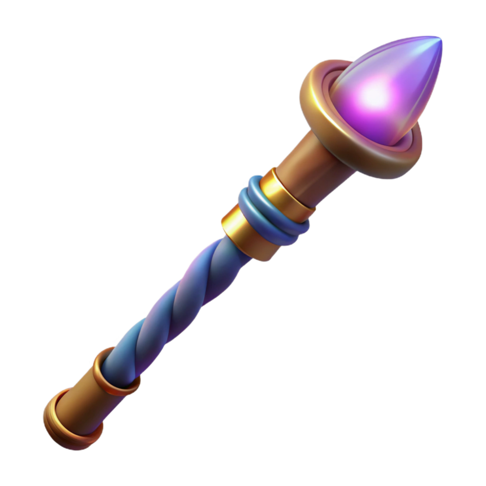 dramatic artistic A wand, glowing tip, intricate handle high resolution png