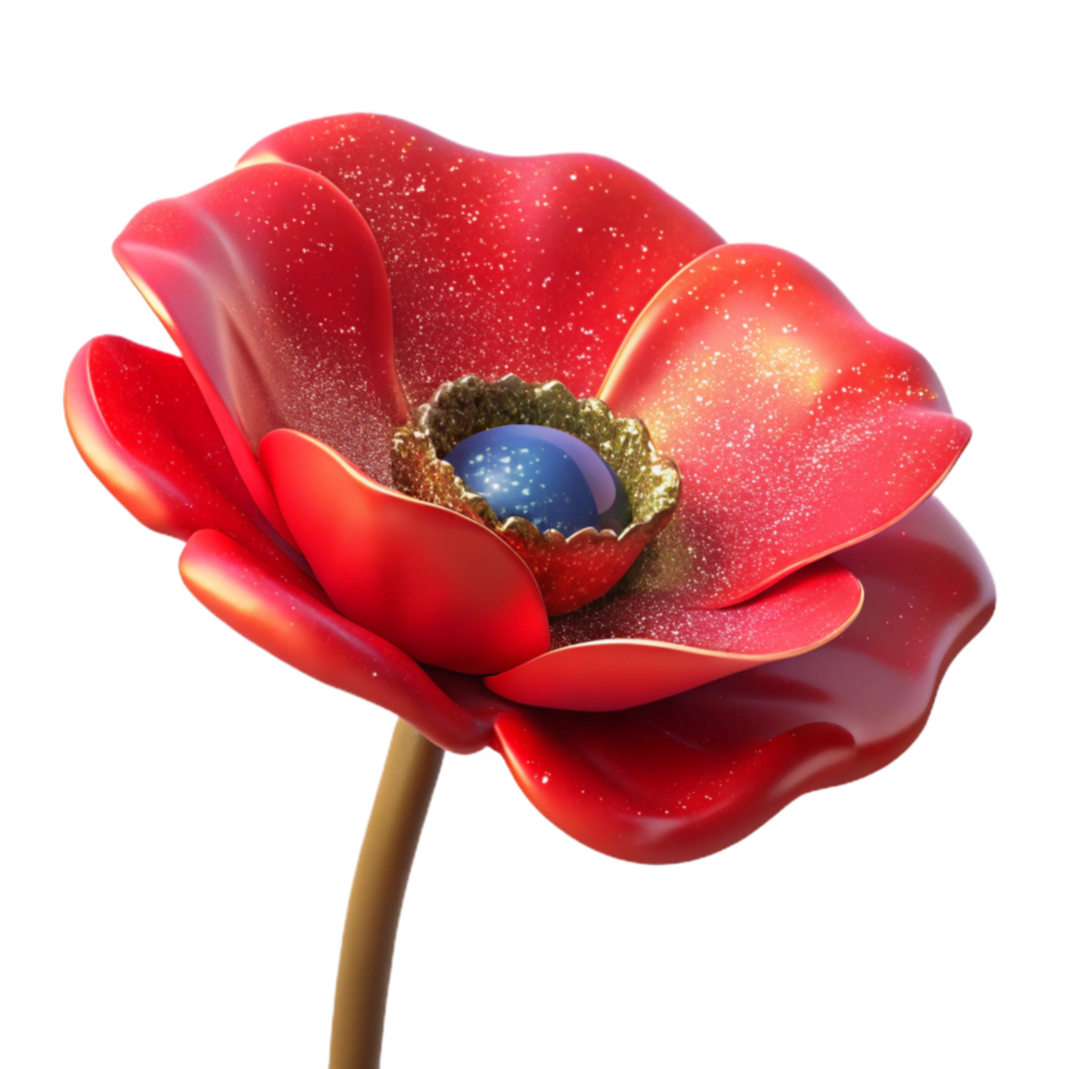 serene artistic Single Red Poppy Flower Front View Isolated Element premium png