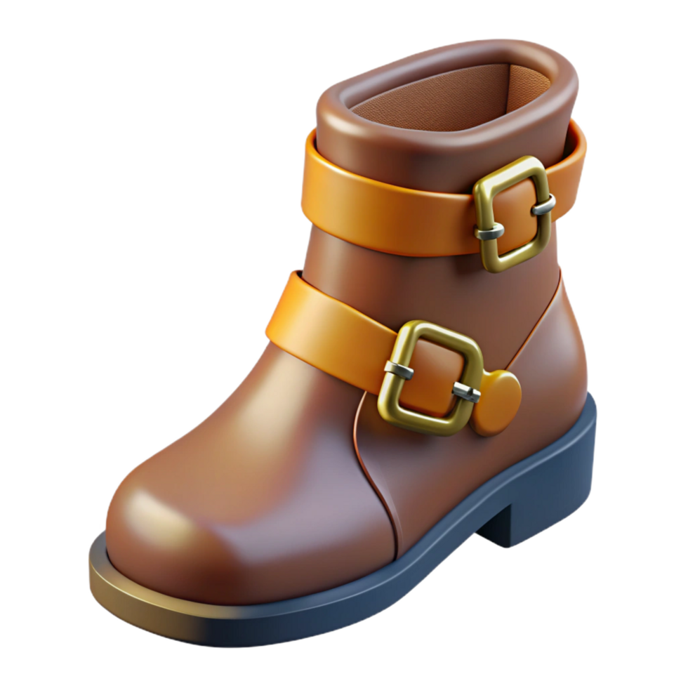 vibrant rustic A boot, leather, with metal buckles professional png