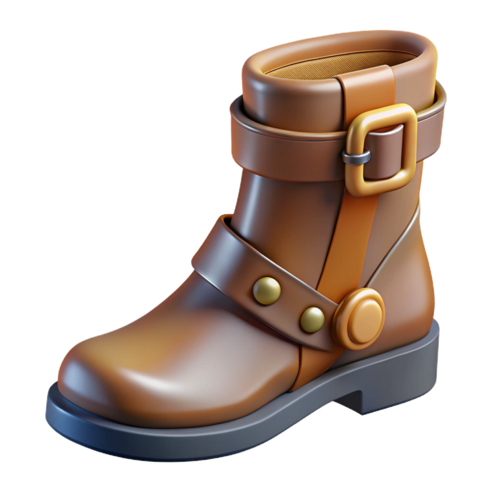 vibrant vintage A boot, leather, with metal buckles high quality png