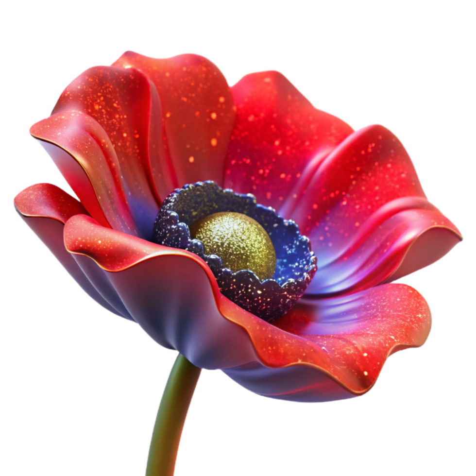 elegant minimalist Single Red Poppy Flower Front View Isolated Element authentic png