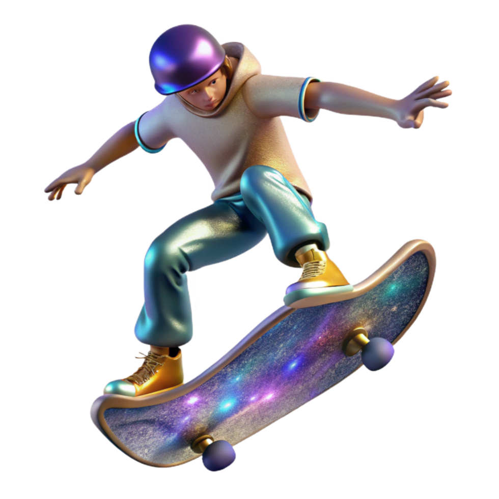 vibrant minimalist Skateboarder Performing Trick Transparent Background exclusive png