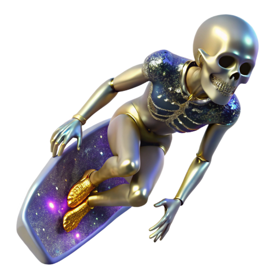 magnificent abstract Skeleton Athlete Headfirst Descent Isolated with Dramatic Angle original png