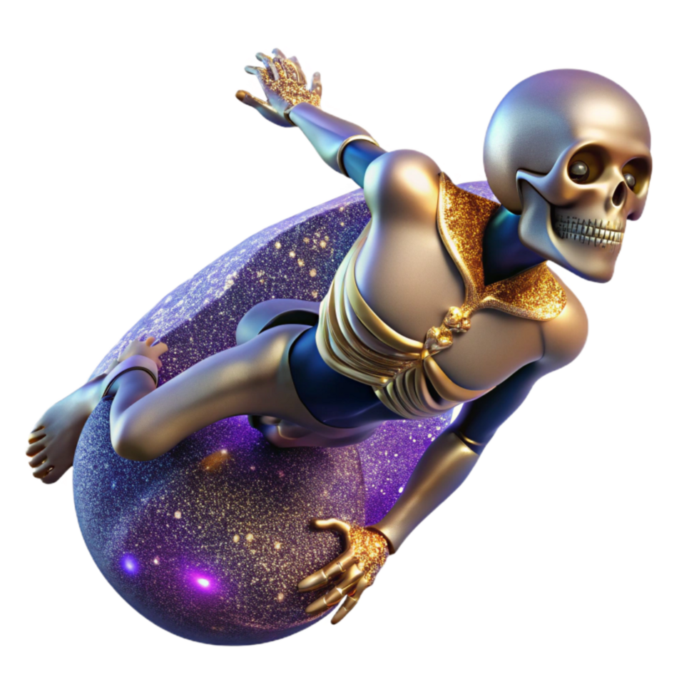 impressive vintage Skeleton Athlete Headfirst Descent Isolated with Dramatic Angle detailed png