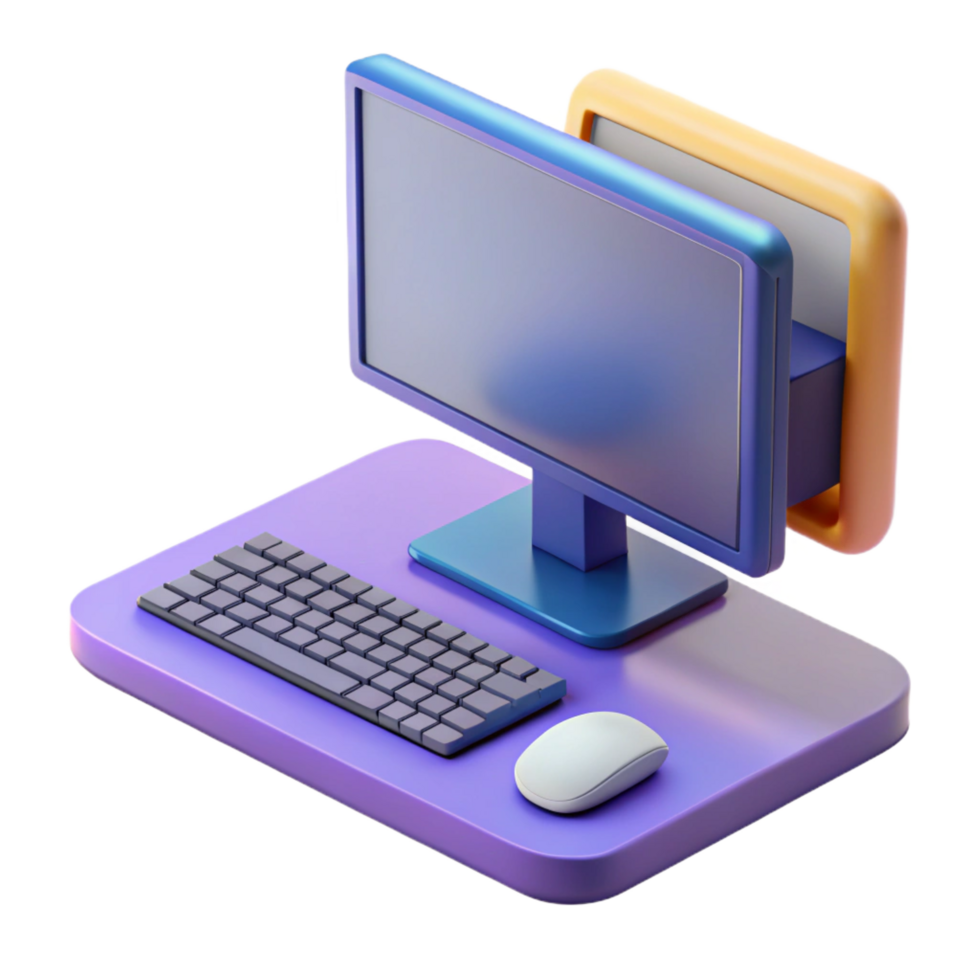dramatic vintage Desktop computer with monitor and keyboard detailed png