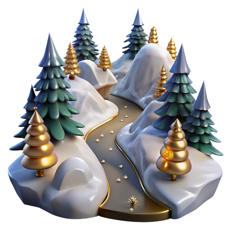 serene traditional Snowy Mountain Path with Pine Trees Transparent Element detailed png