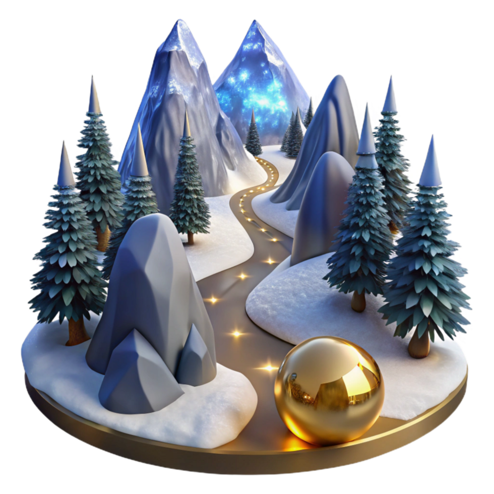 vibrant contemporary Snowy Mountain Path with Pine Trees Transparent Element genuine png