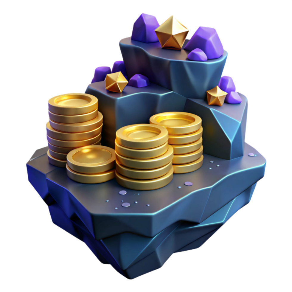 vibrant abstract Stacked Coins on Edge of Cliff Isolated authentic png