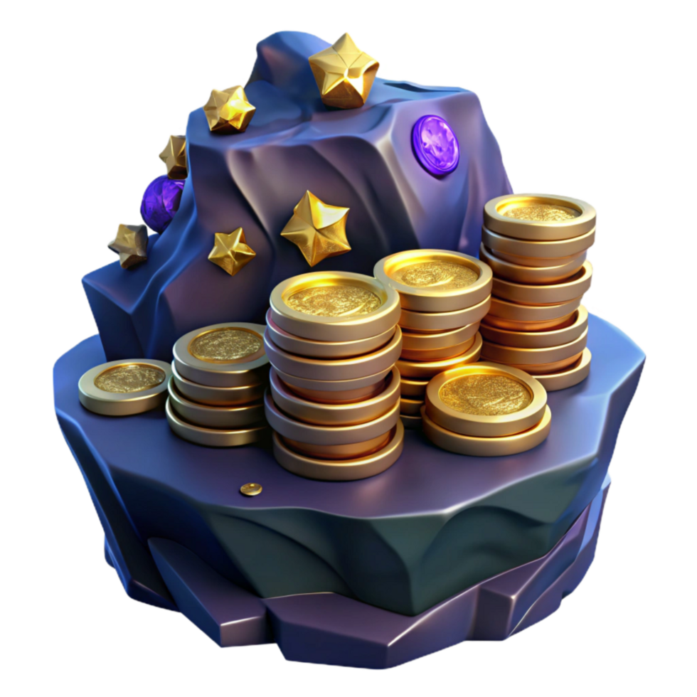 vibrant classic Stacked Coins on Edge of Cliff Isolated genuine png
