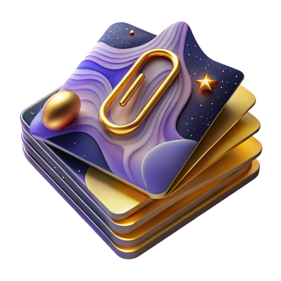 elegant abstract Stack of Papers with Paperclip Isolated Element detailed png