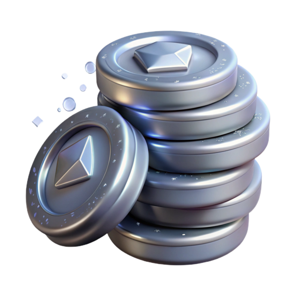 stunning rustic Stack of Silver Coins Isolated on Transparent Background high quality png
