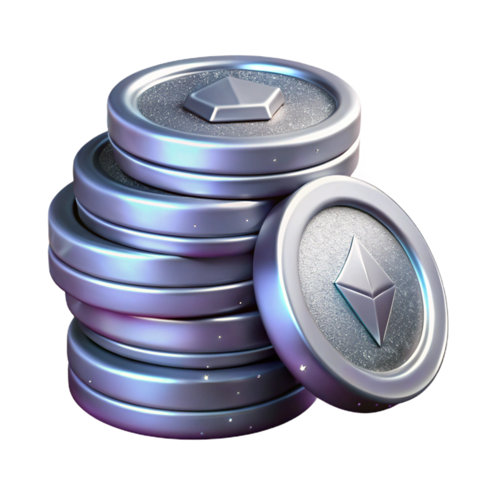 serene artistic Stack of Silver Coins Isolated on Transparent Background png