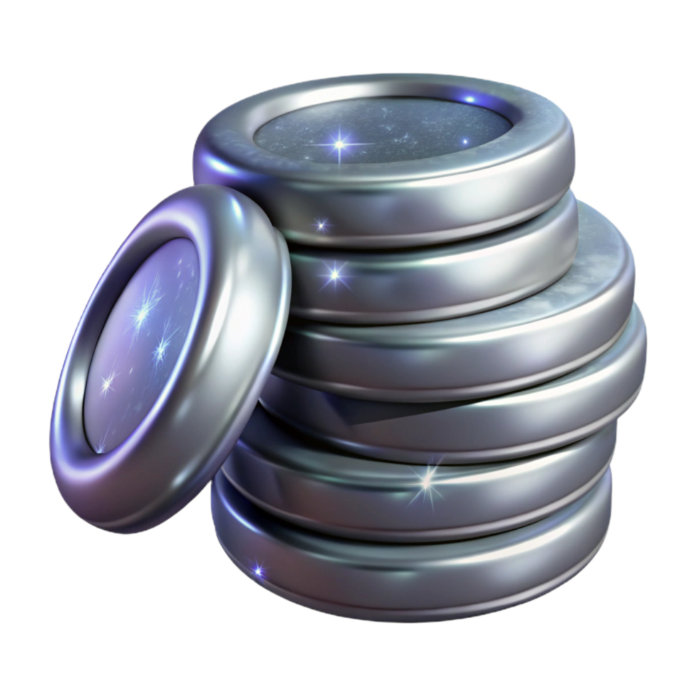 extraordinary rustic Stack of Silver Coins Isolated on Transparent Background detailed png