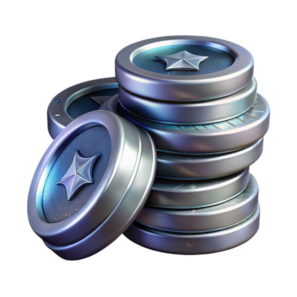 dramatic modern Stack of Silver Coins Isolated on Transparent Background professional png