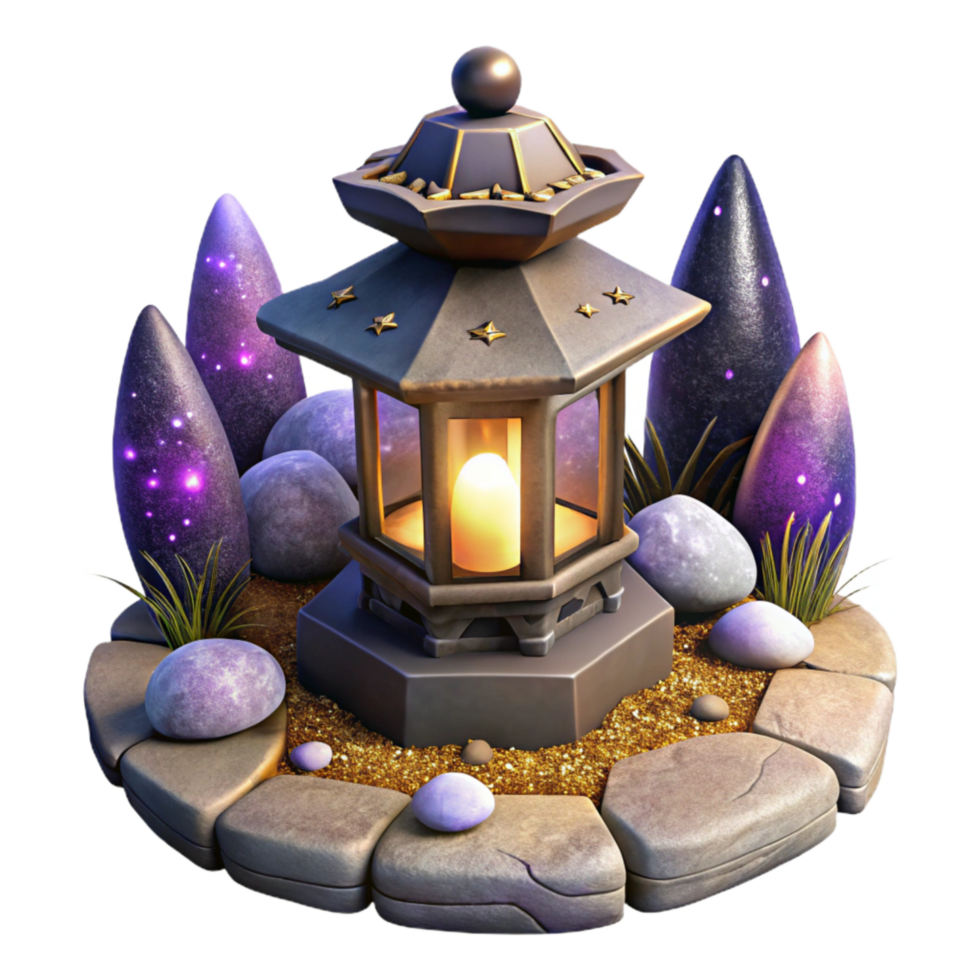 serene contemporary Stone Lantern Lighting a Garden Path at Night Cutout exclusive png