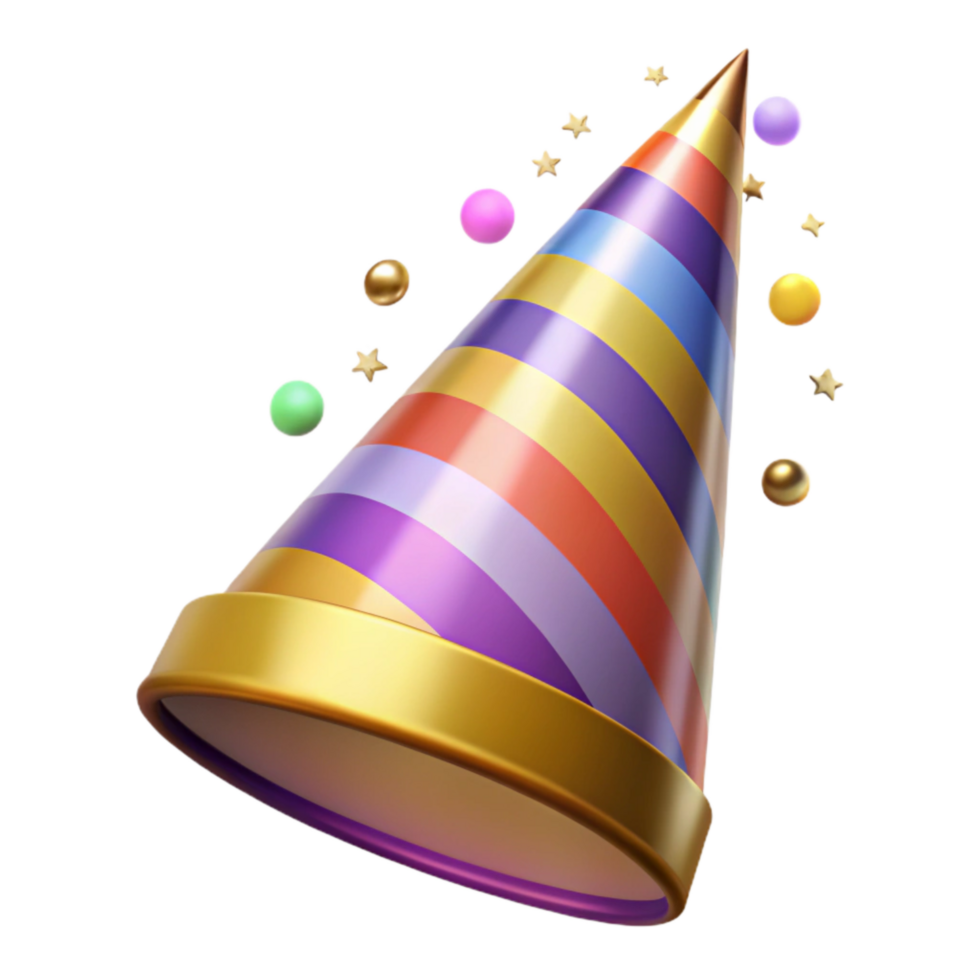elegant rustic Surprise Party Hat with Colorful Stripes Isolated premium png