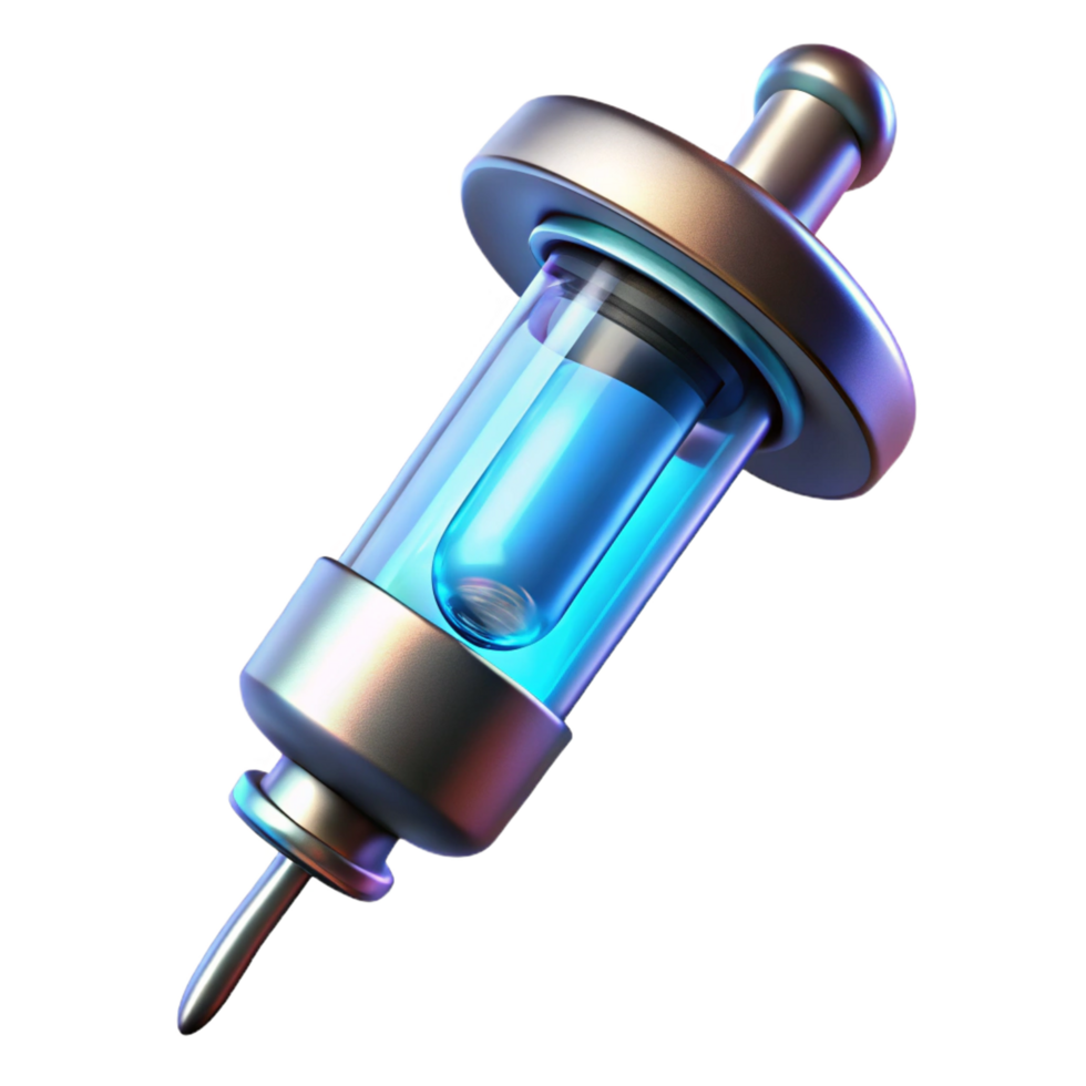 extraordinary classic Futuristic medical syringe with glowing liquid genuine png