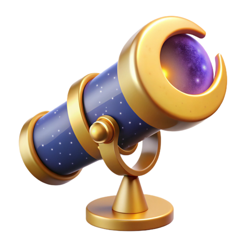 dramatic contemporary Telescope Aimed at Crescent Moon Isolated Transparent Background detailed png
