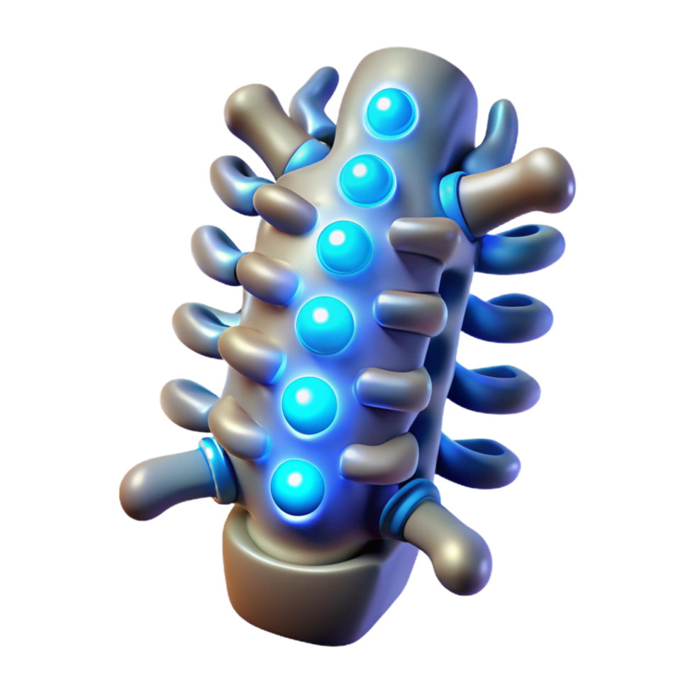 beautiful rustic Cybernetic spinal implant with glowing nodes high quality png