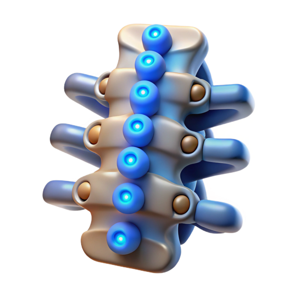 serene traditional Cybernetic spinal implant with glowing nodes detailed png