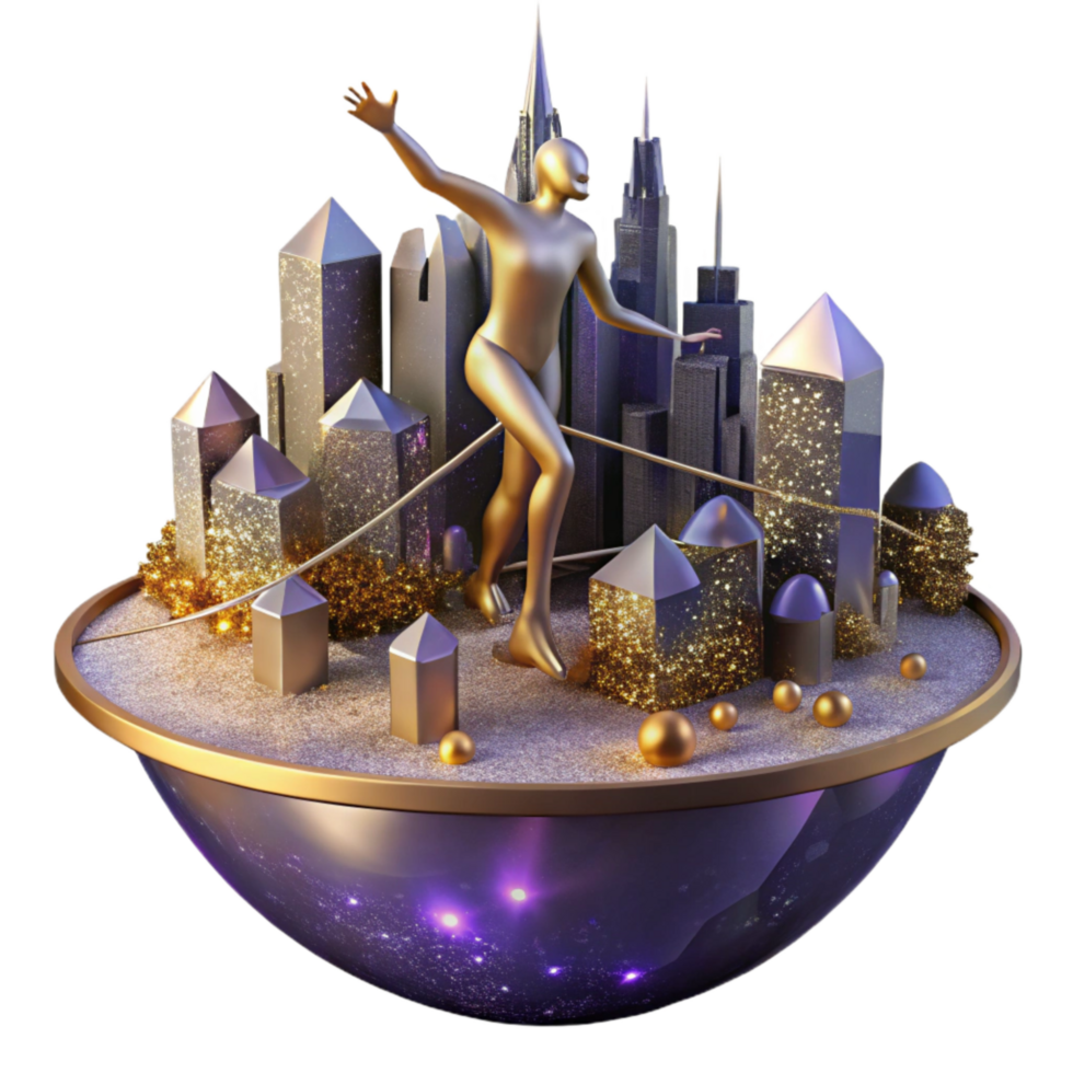 serene creative Tightrope Walker Above Cityscape Daring Feat Isolated Cutout genuine png