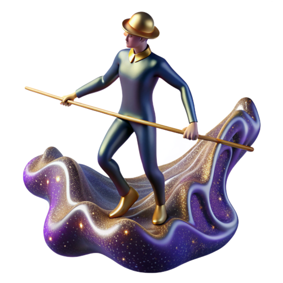 serene abstract Tightrope Walker with Balancing Pole Cutout professional png