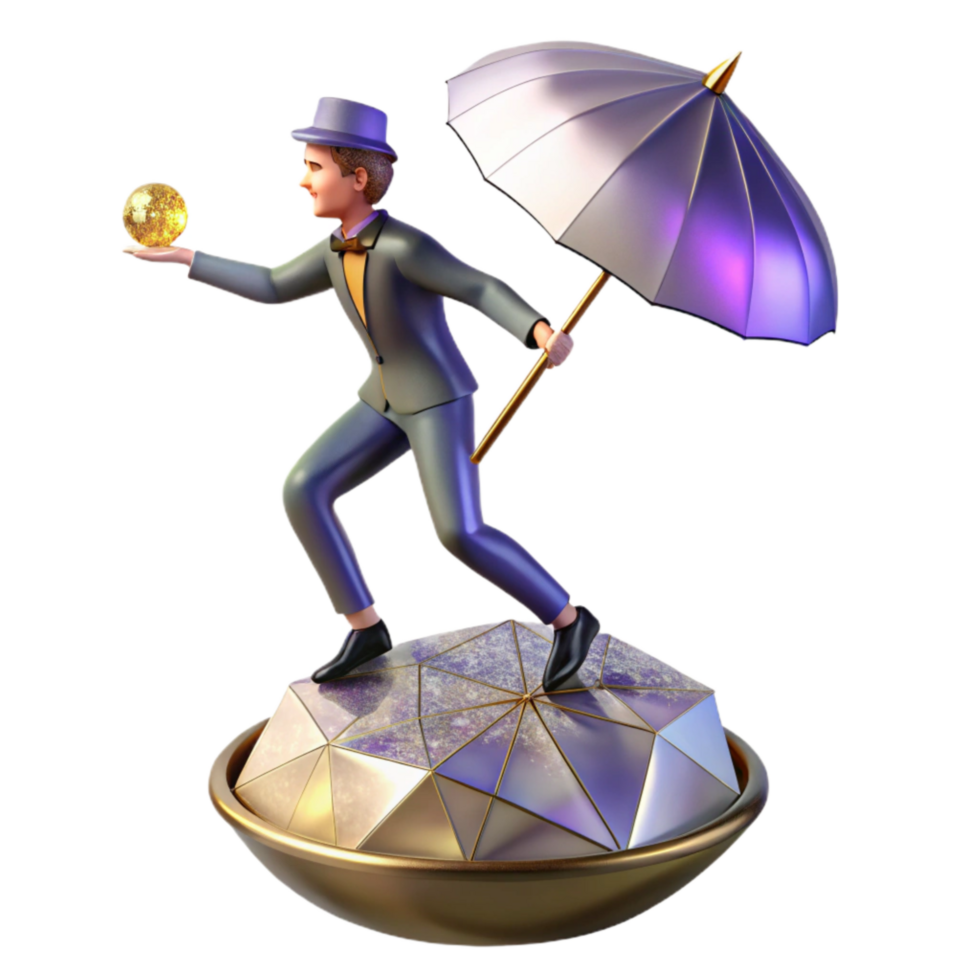 wonderful modern Tightrope Walker with Umbrella Balancing Act Transparent Background premium png