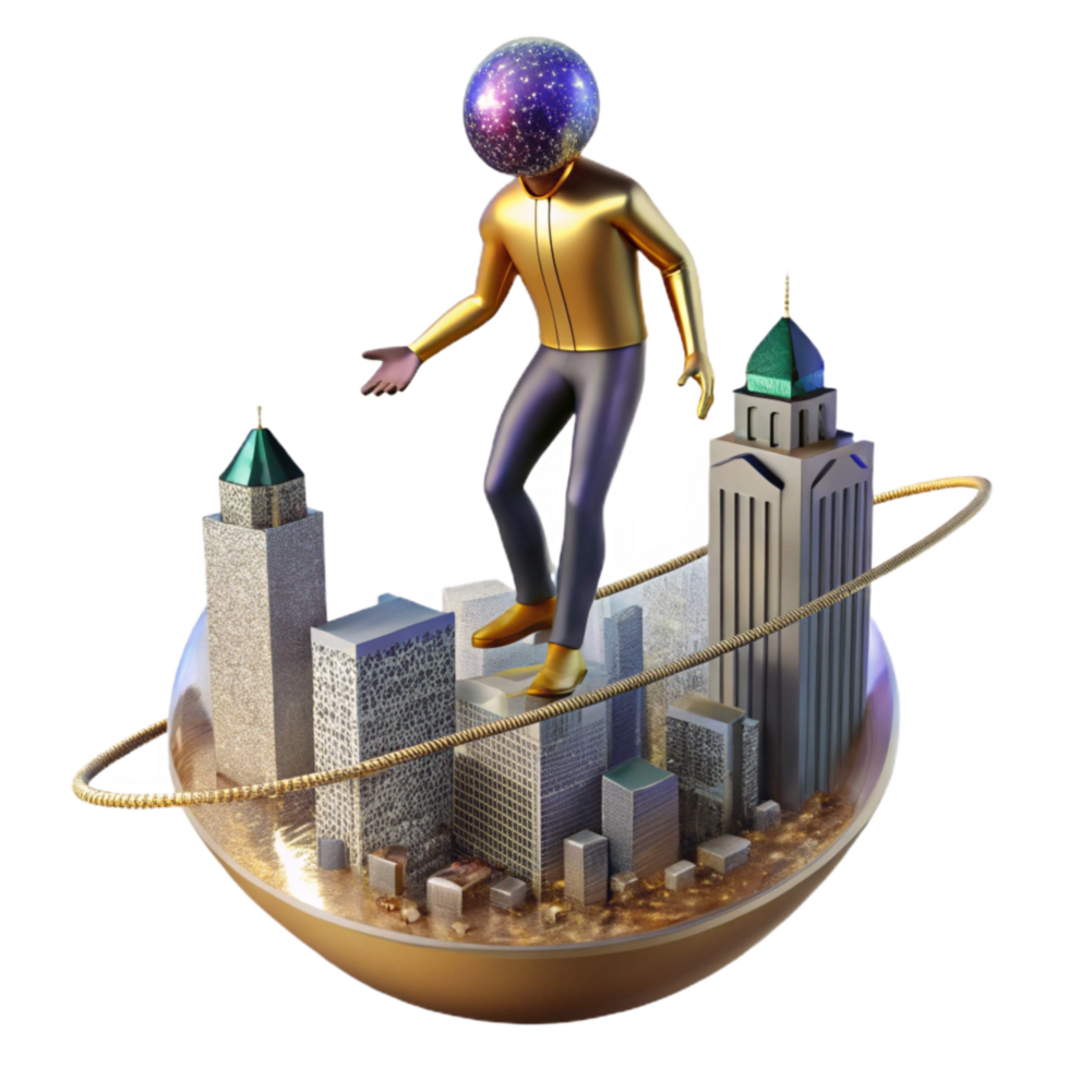 wonderful minimalist Tightrope Walker Balancing Over Cityscape Transparent Background original png