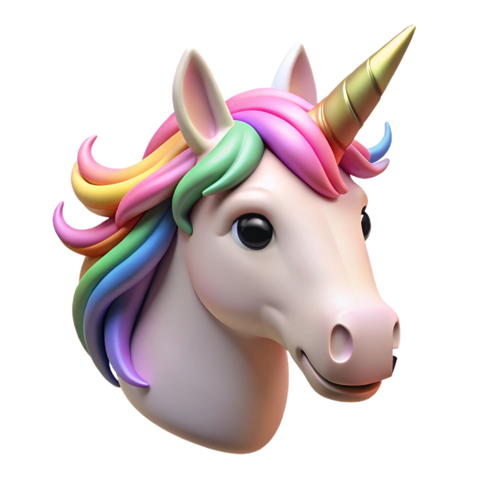 dramatic modern Mythical unicorn head, rainbow mane, genuine png