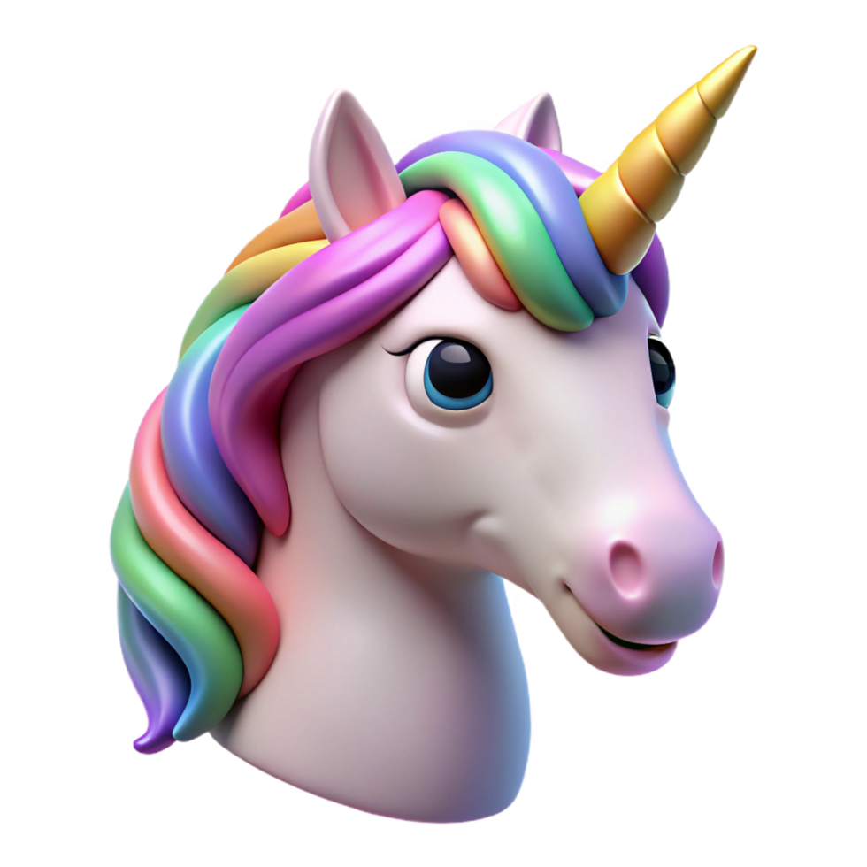 beautiful modern Mythical unicorn head, rainbow mane, genuine png