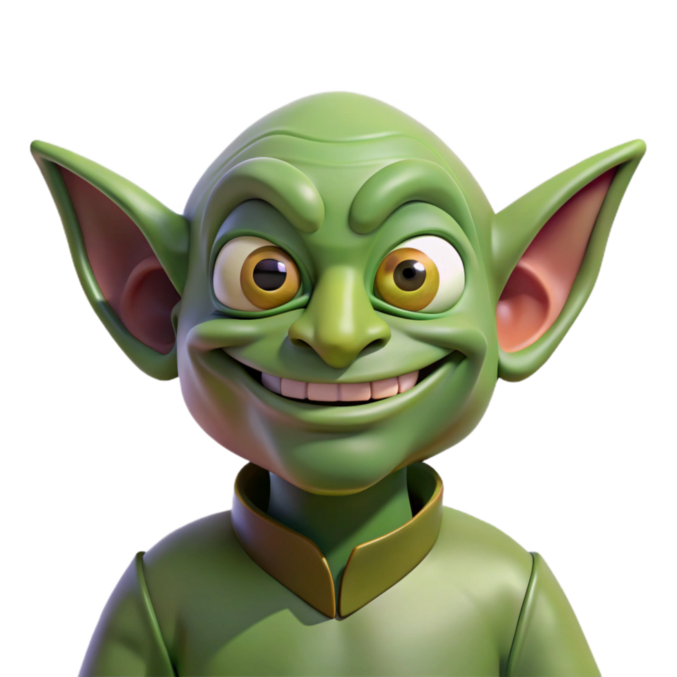dramatic modern Goblin, mischievous grin, high resolution png