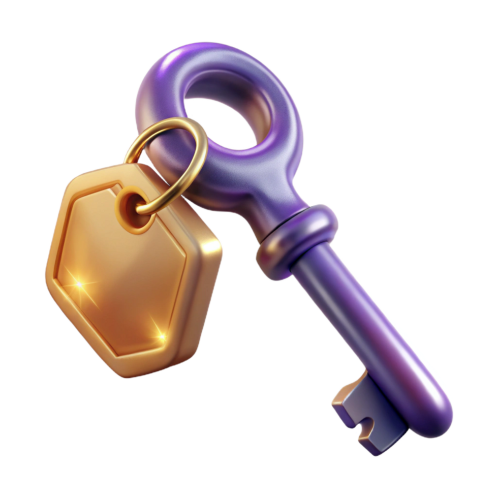 vibrant modern Vintage Key with Tag Attached Isolated professional png
