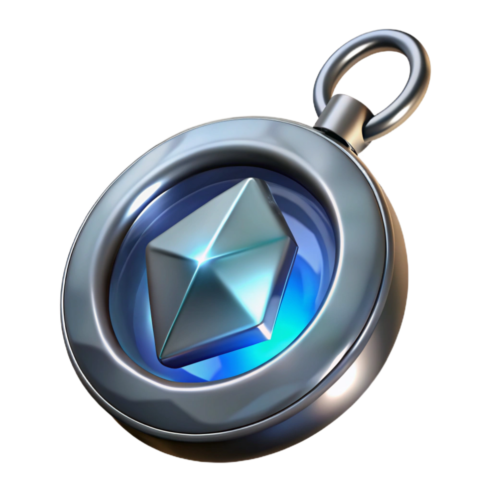 beautiful traditional Silver locket, glowing gem, 4K png
