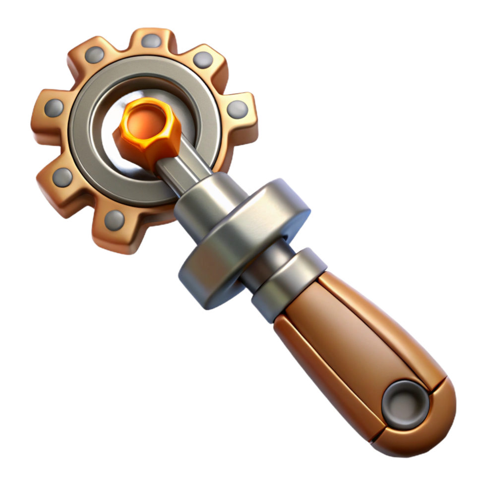 stunning traditional Steampunk wrench with adjustable gears and a brass handle high quality png