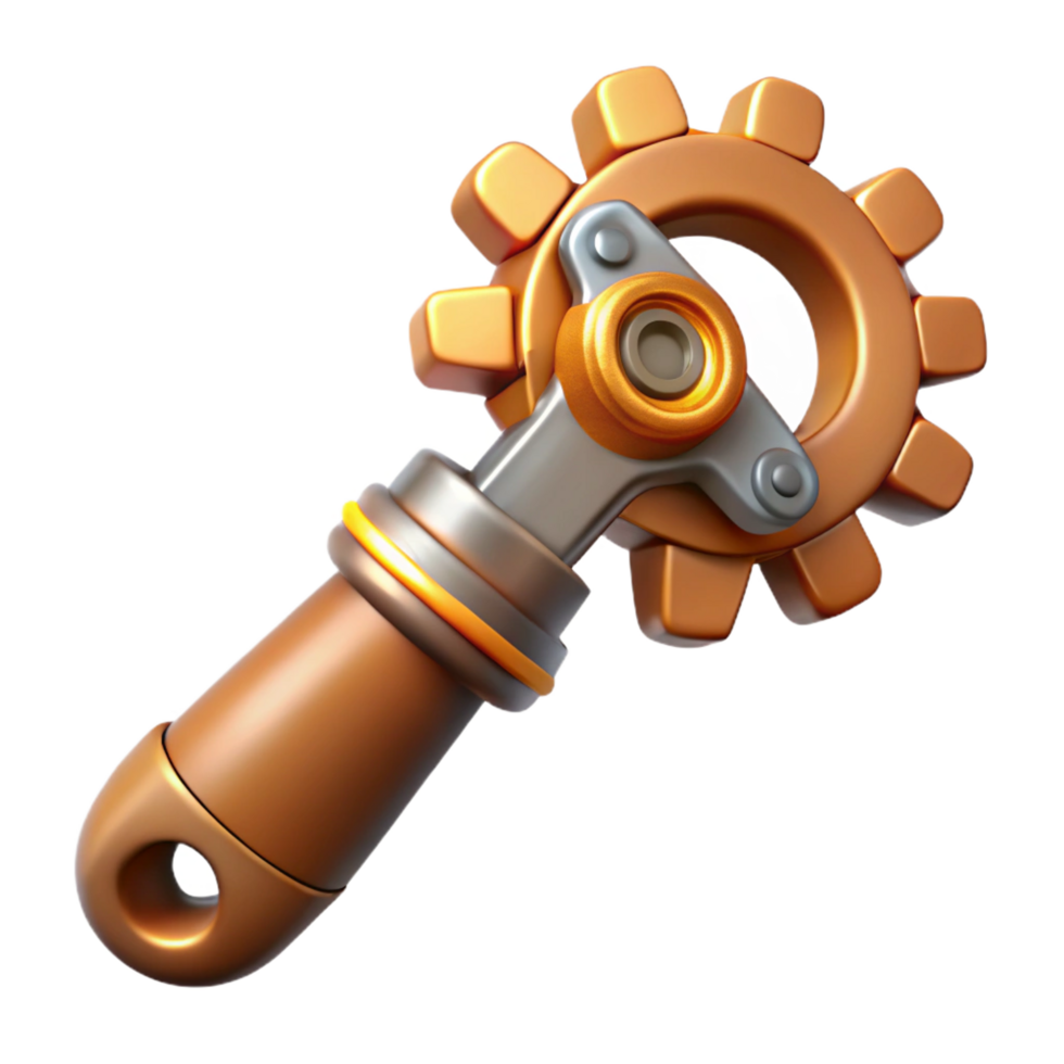 beautiful traditional Steampunk wrench with adjustable gears and a brass handle genuine png