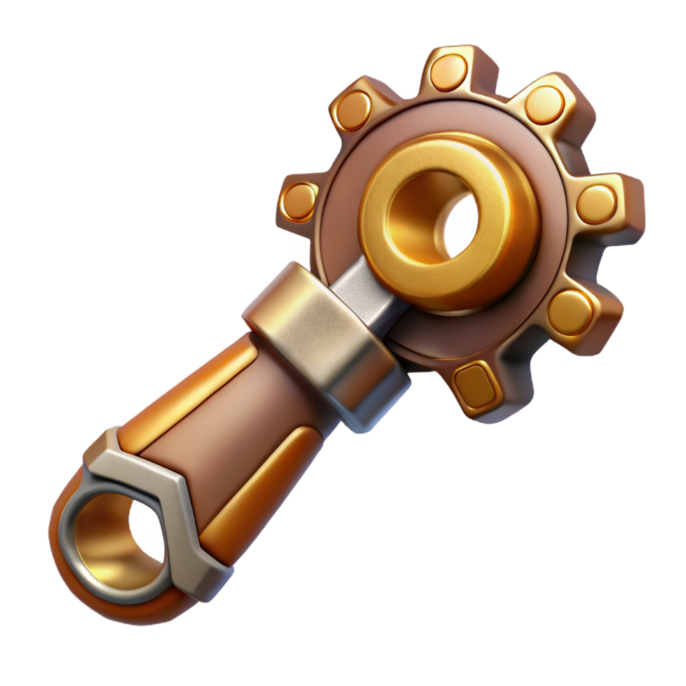 serene vintage Steampunk wrench with adjustable gears and a brass handle 4K png