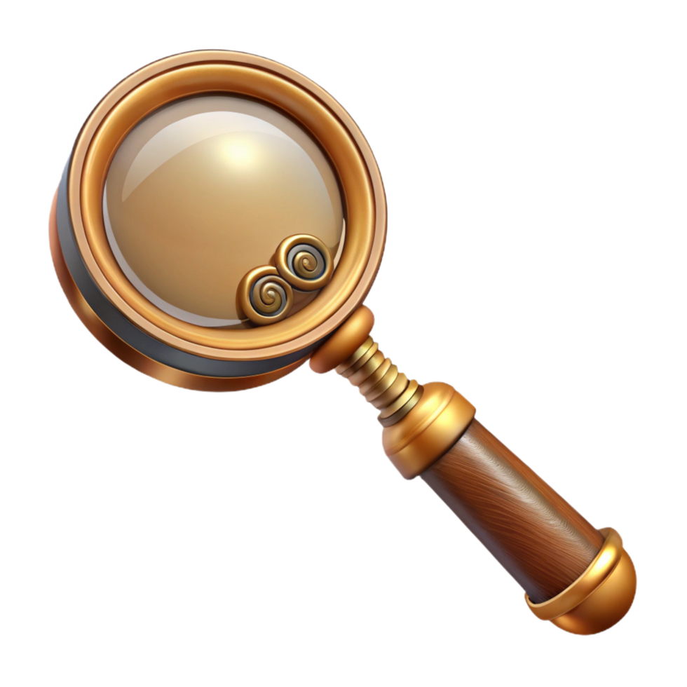 wonderful vintage Steampunk magnifying glass with a brass handle and intricate engravings authentic png