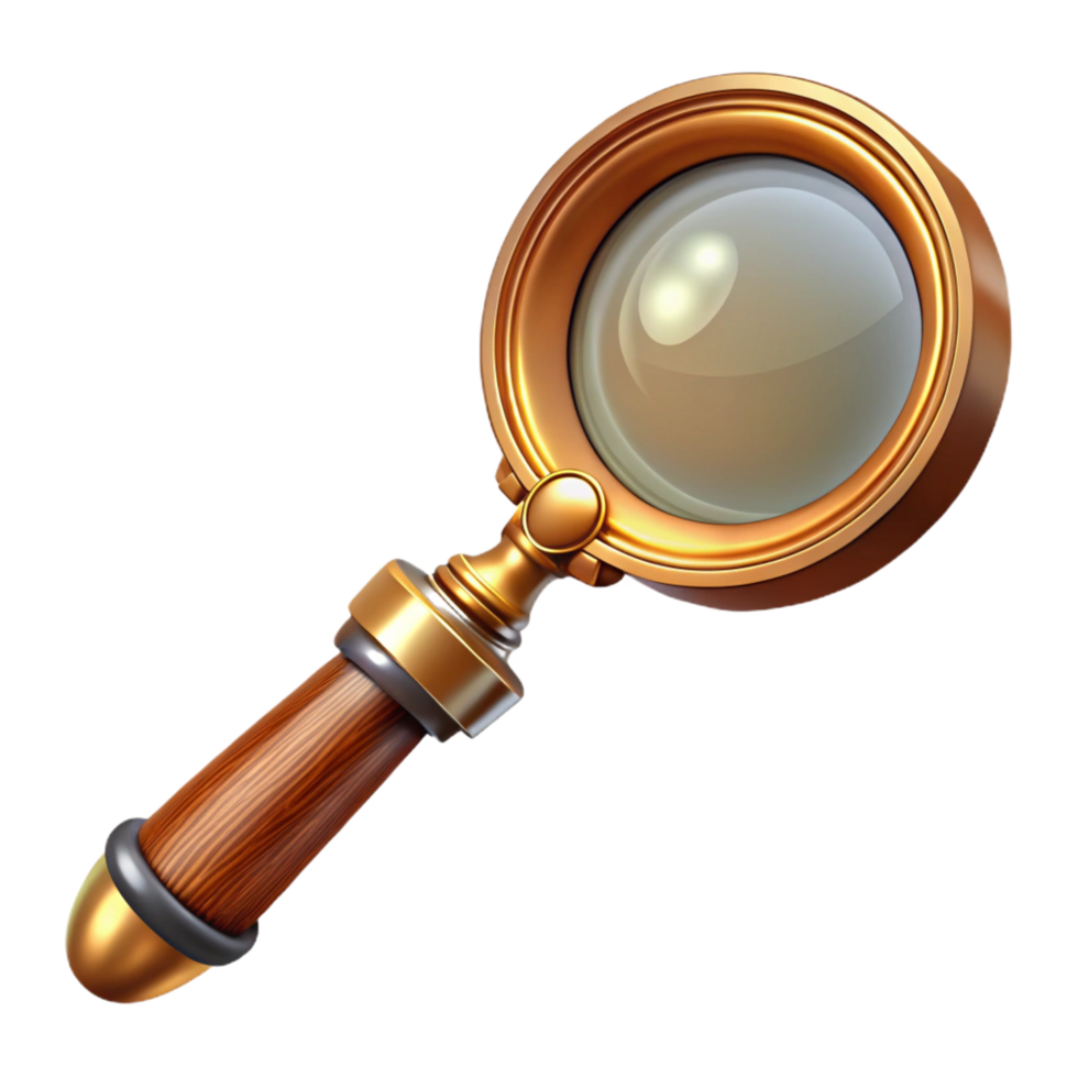 impressive minimalist Steampunk magnifying glass with a brass handle and intricate engravings high quality png