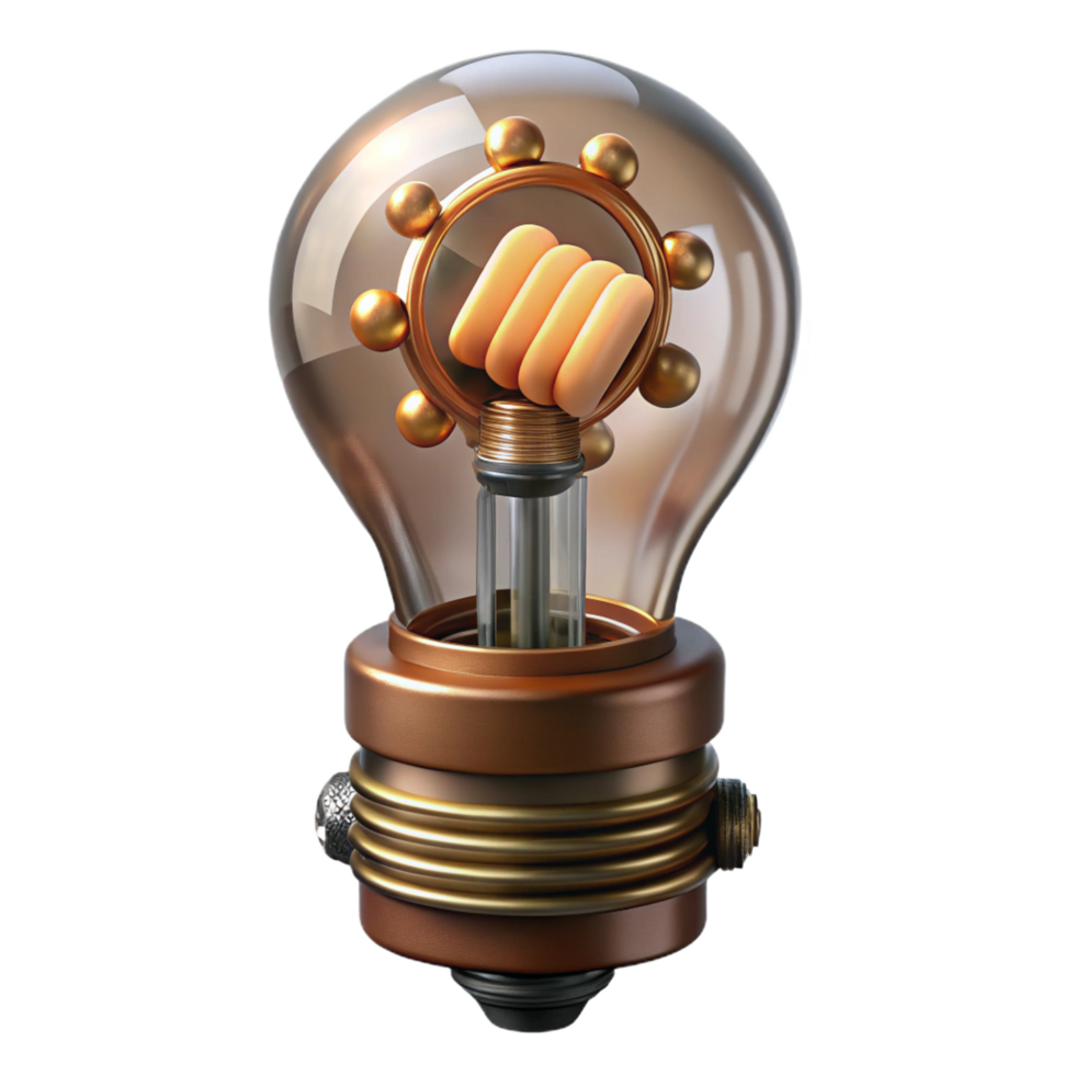 beautiful classic Steampunk lightbulb with exposed filaments and a brass socket high quality png