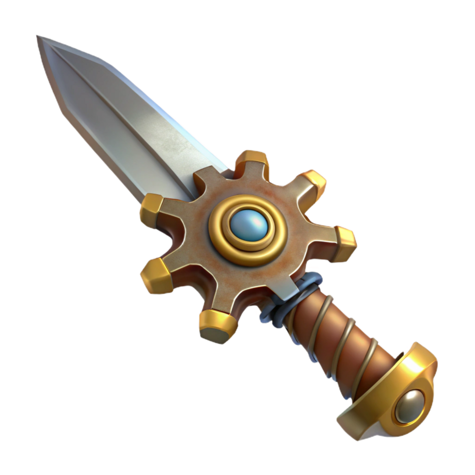 elegant minimalist Steampunk sword with a gear-shaped hilt and a serrated blade professional png