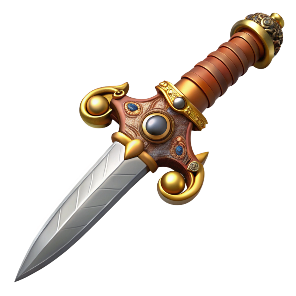 stunning creative Steampunk dagger with a brass handle and ornate carvings high resolution png