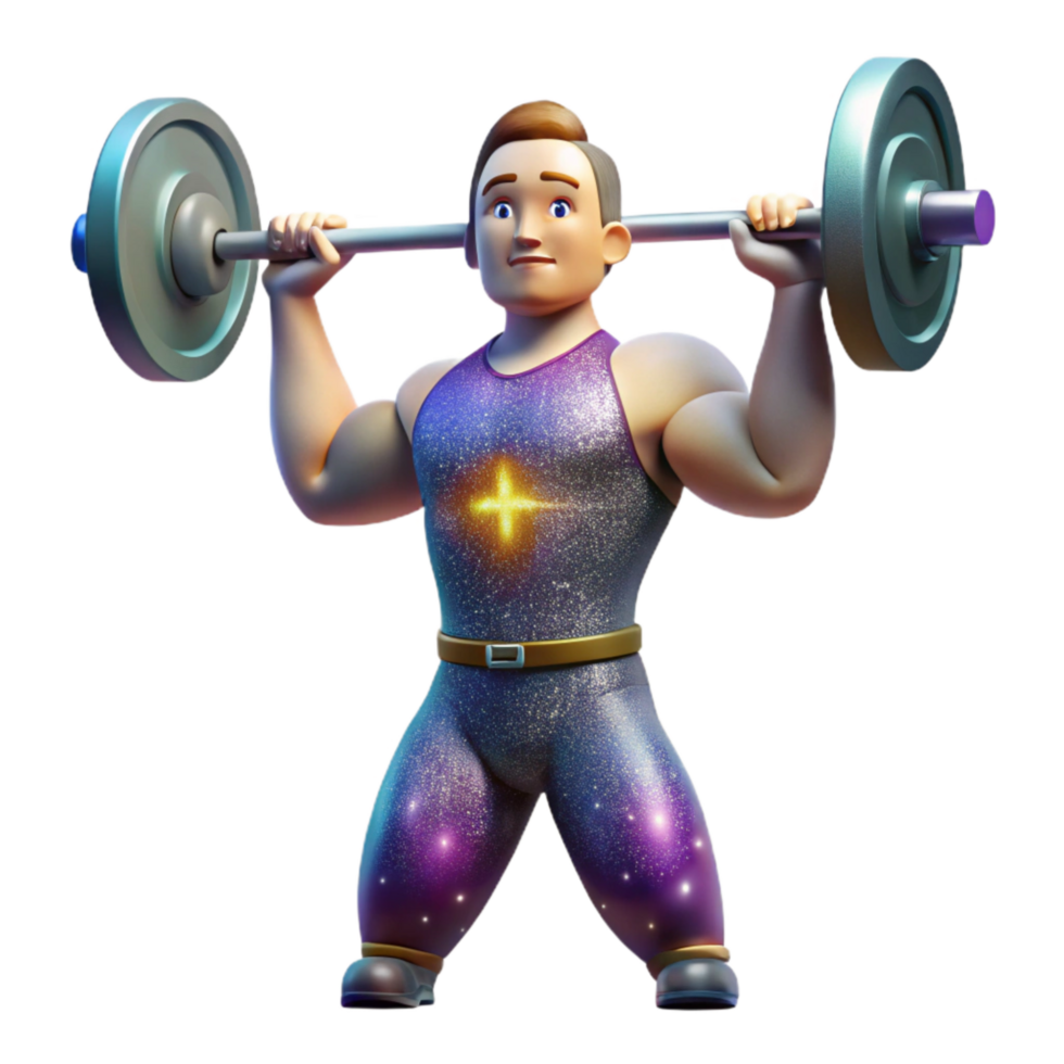 vibrant abstract Weightlifter Holding Barbell Overhead Transparent Element authentic png