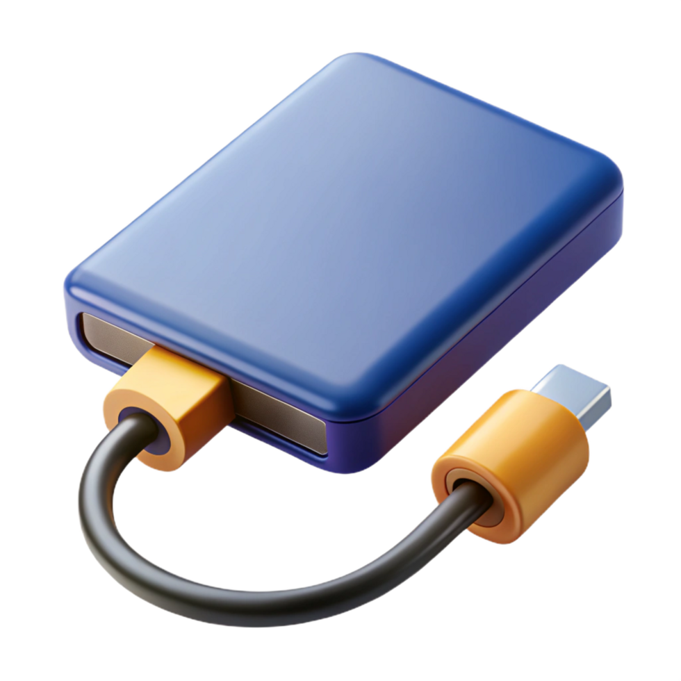 extraordinary minimalist External hard drive with USB cable 4K png