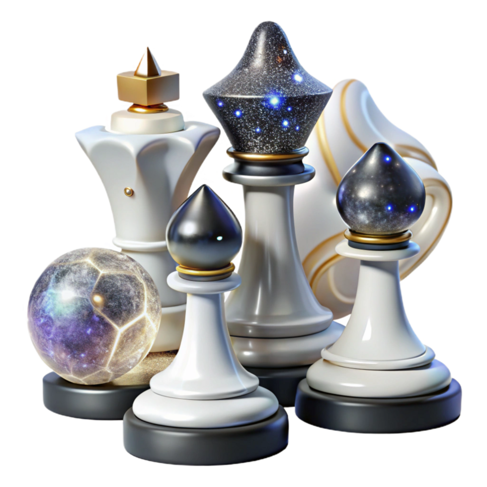 dramatic abstract White Chess Pieces Set Transparent Background high resolution png