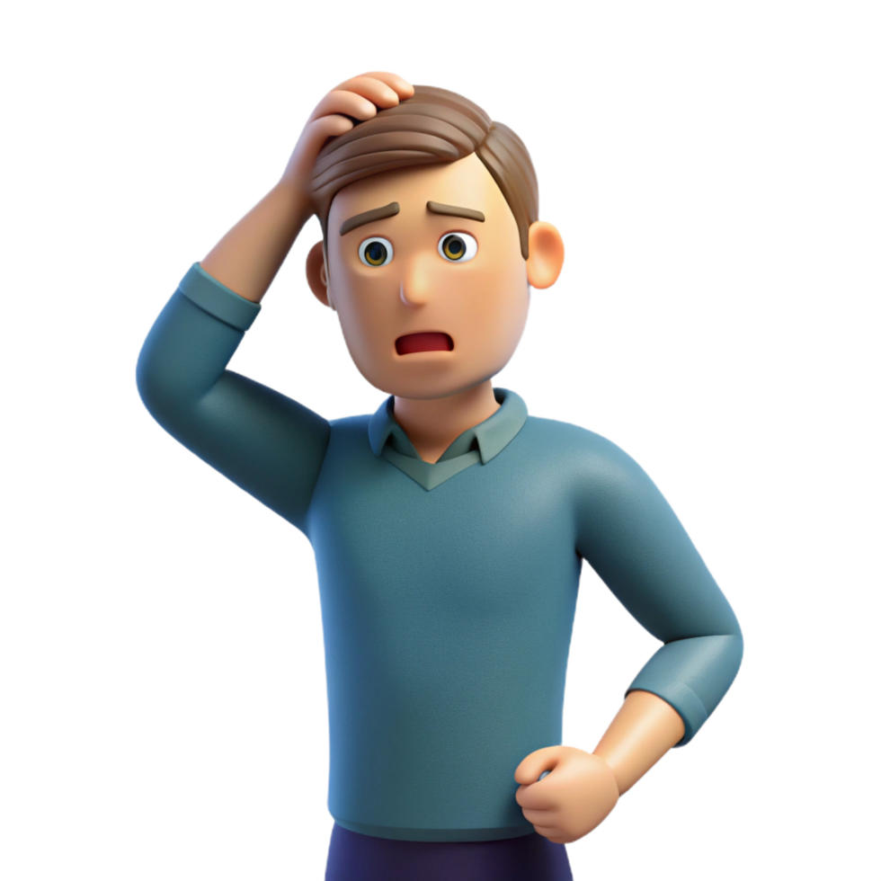 serene classic Confused man, scratching head, professional png