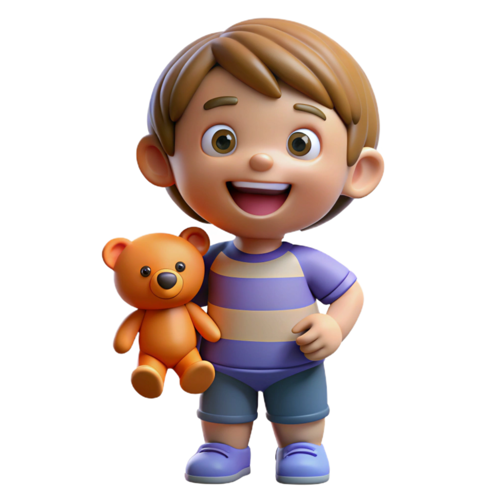 vibrant artistic Happy child, holding a teddy bear, 4K png