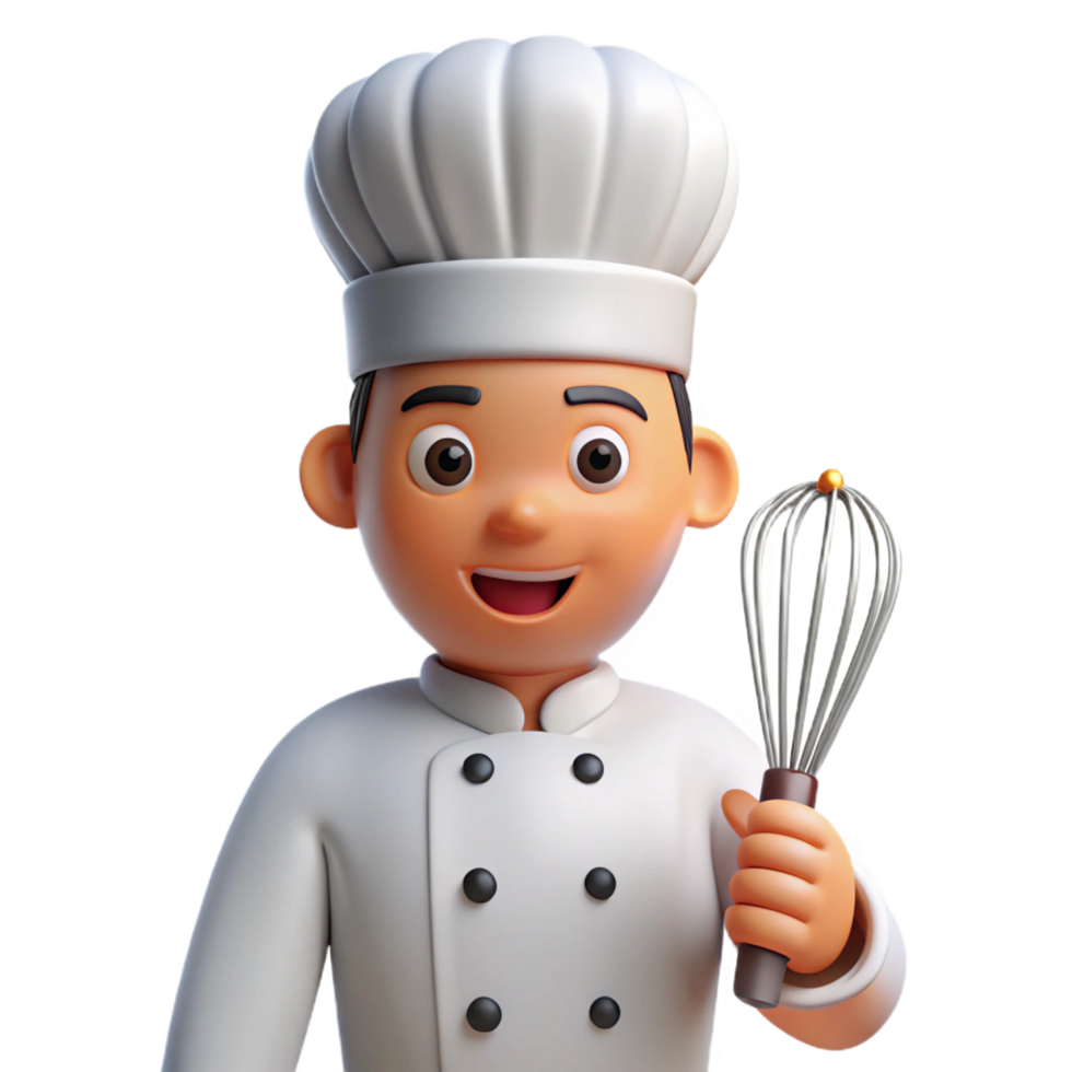 impressive creative Chef with a toque, holding a whisk, genuine png