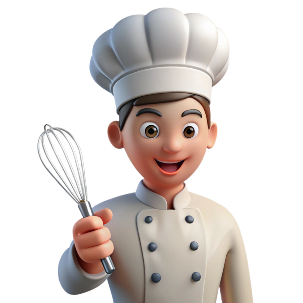 extraordinary traditional Chef with a toque, holding a whisk, premium png