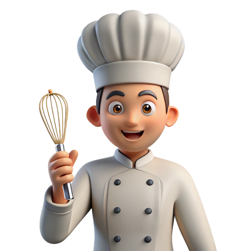 beautiful contemporary Chef with a toque, holding a whisk, high resolution png